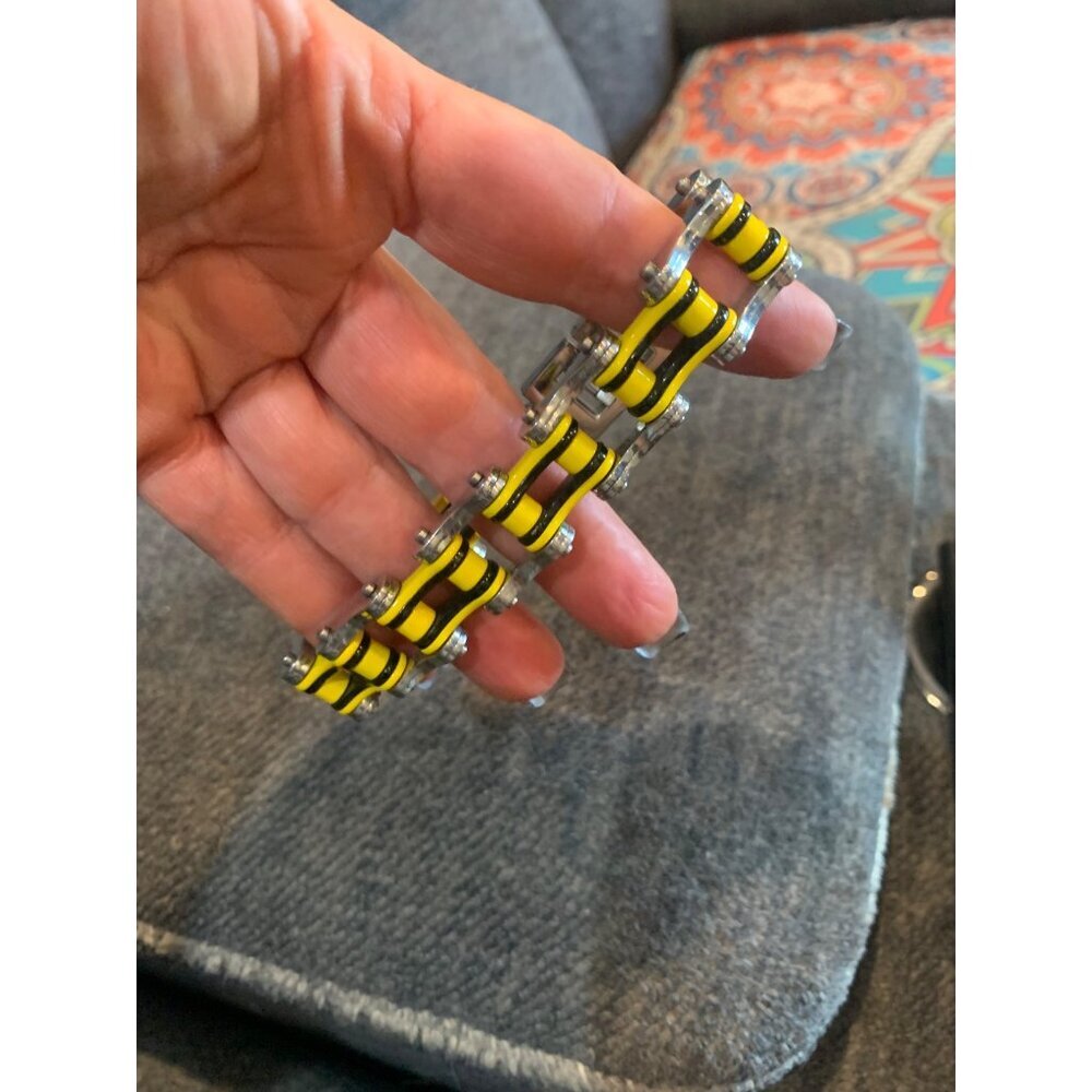Yellow  Silver Stainless Steel Chain Link Bracelet